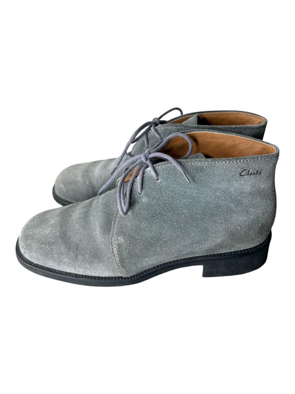 CLARKS Grey Suede Chukka Ankle Boots Booties Lace Up Boho Size 7